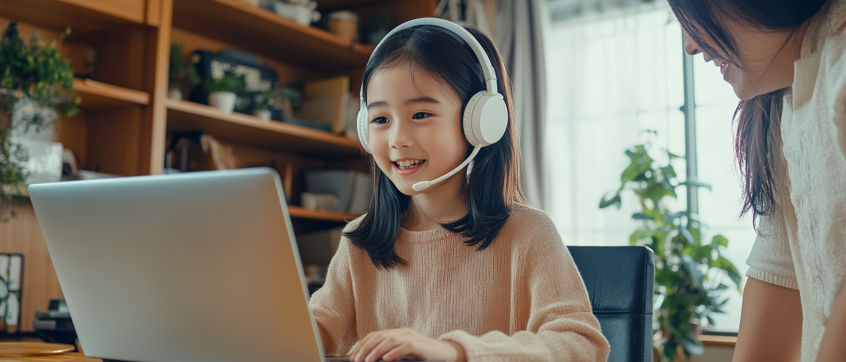 online english learner studying now smiling japanese female